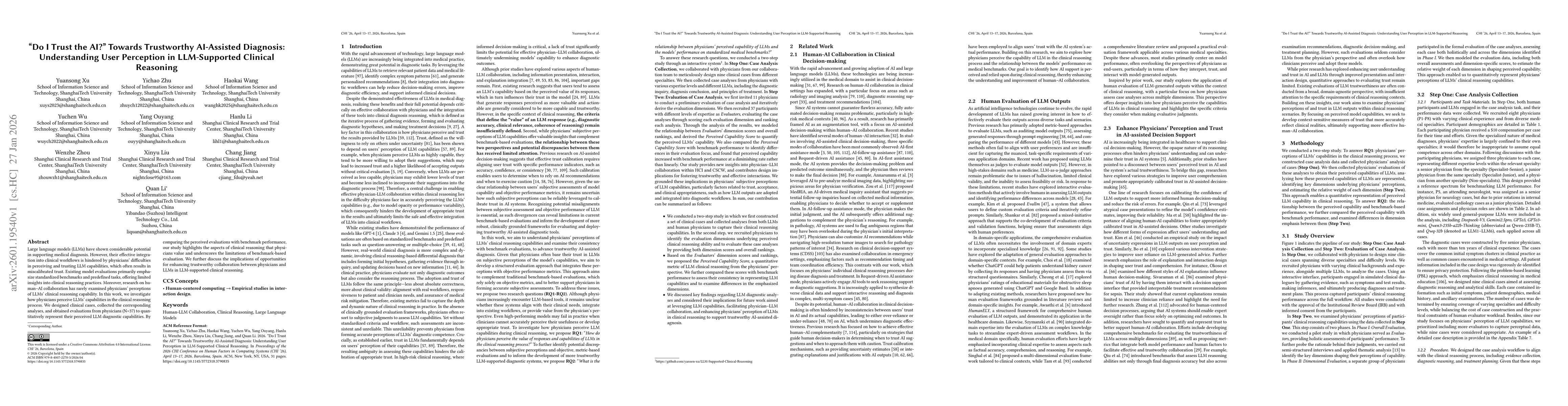Thumbnail for "Do I Trust the AI?" Towards Trustworthy AI-Assisted Diagnosis: Understanding User Perception in LLM-Supported Reasoning