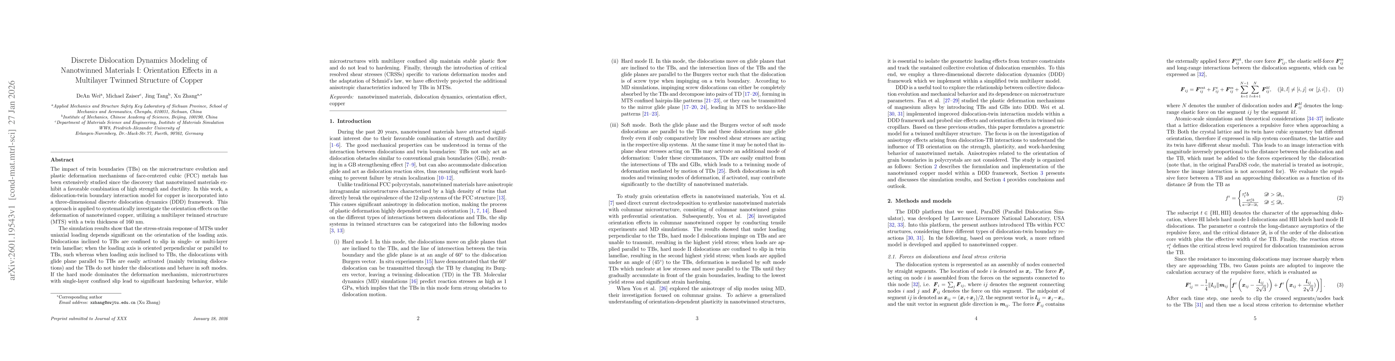 Thumbnail for Discrete Dislocation Dynamics Modeling of Nanotwinned Materials: Orientation Effects in a Multilayer Twinned Structure of Copper