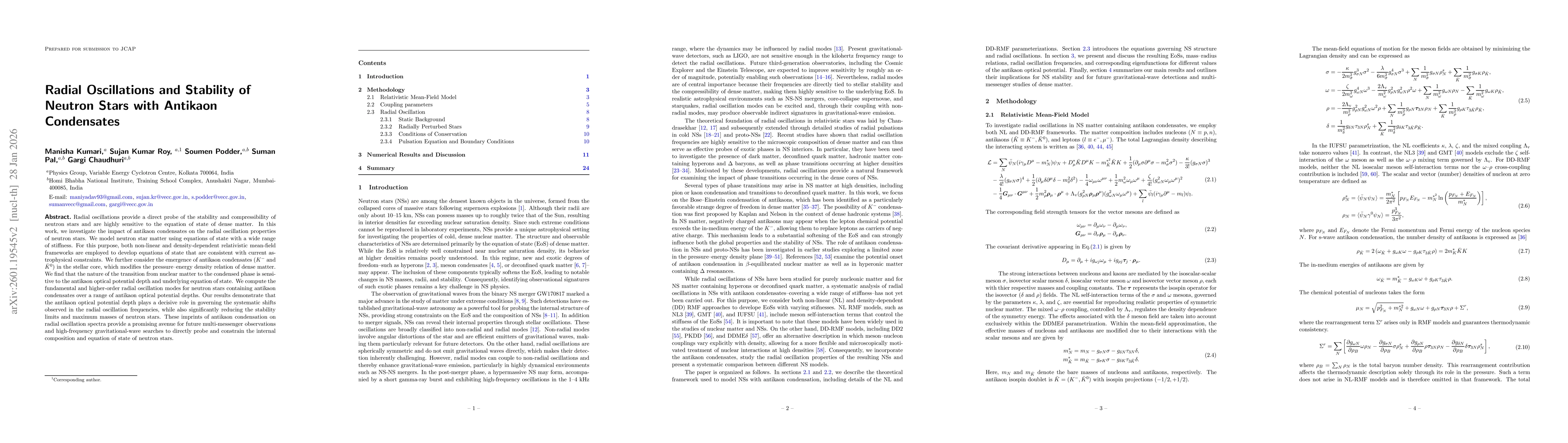 Thumbnail for Radial Oscillations and Stability of Neutron Stars with Antikaon Condensates