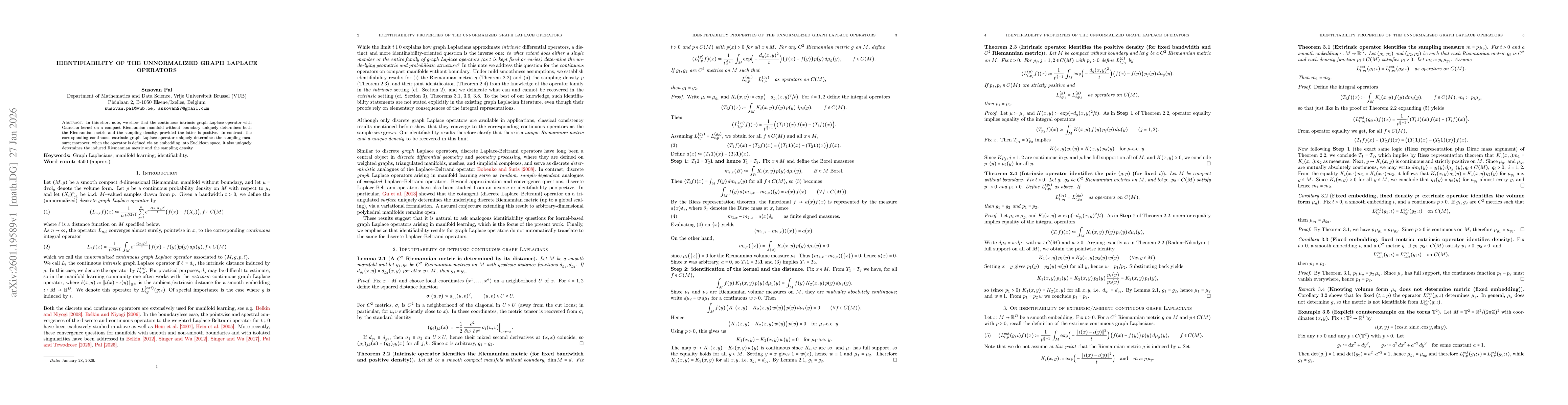 Thumbnail for Identifiability of the Unnormalized Graph Laplace Operators