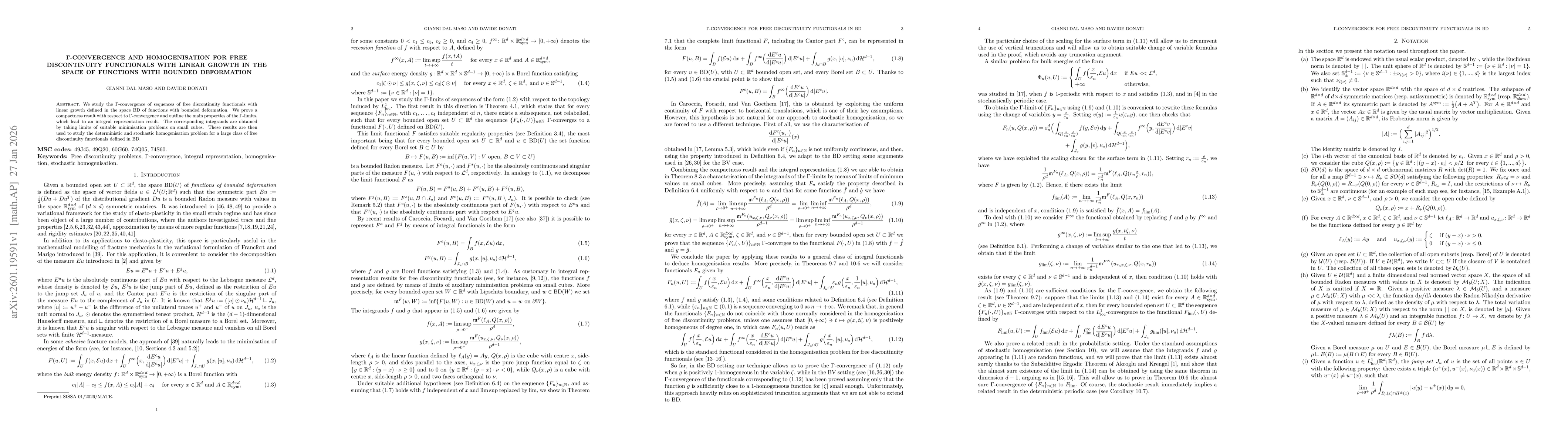 Thumbnail for $Γ$-convergence and homogenisation for free discontinuity functionals with linear growth in the space of functions with bounded deformation