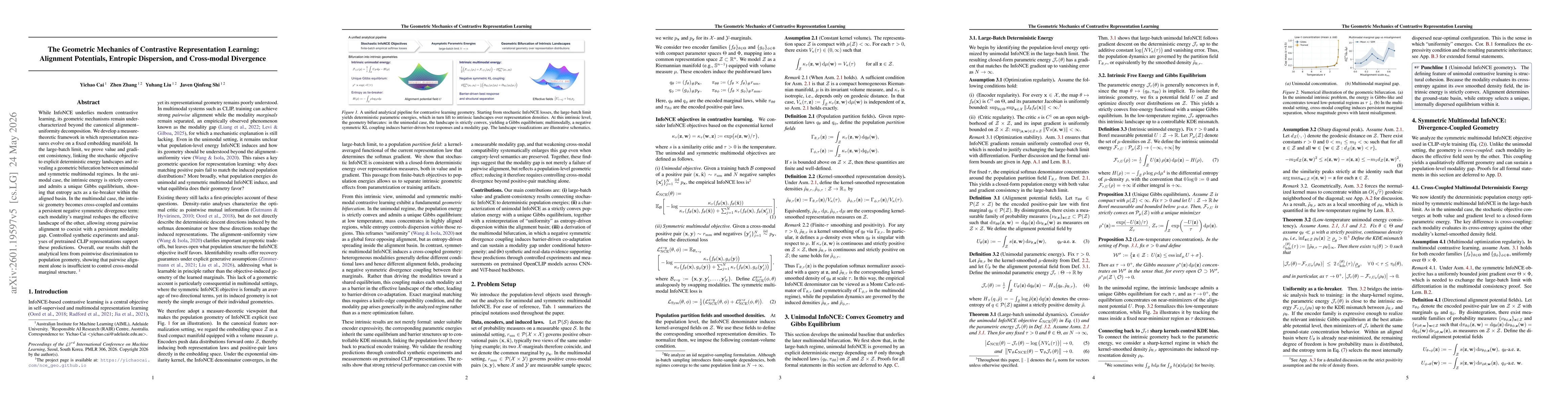 Thumbnail for The Geometric Mechanics of Contrastive Representation Learning: Alignment Potentials, Entropic Dispersion, and Cross-Modal Divergence