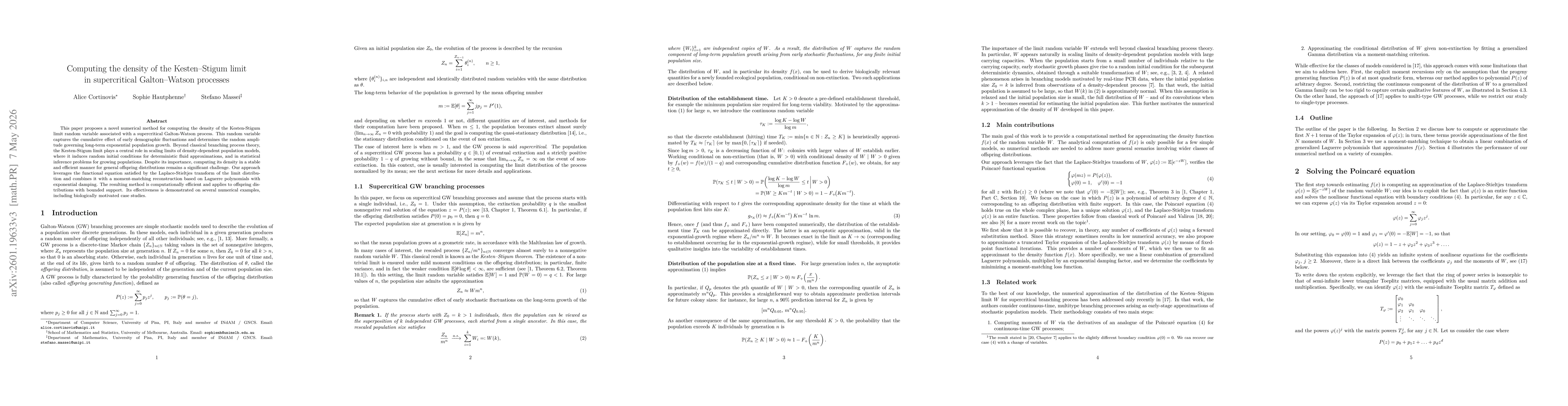 Thumbnail for Computing the density of the Kesten-Stigum limit in supercritical Galton-Watson processes