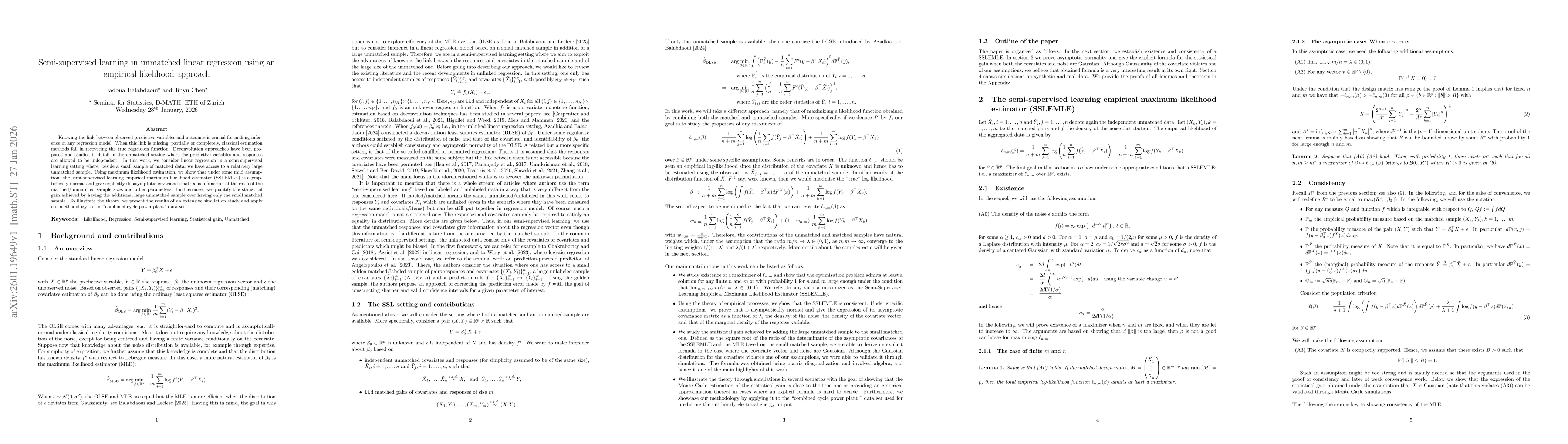 Thumbnail for Semi-supervised learning in unmatched linear regression using an empirical likelihood approach