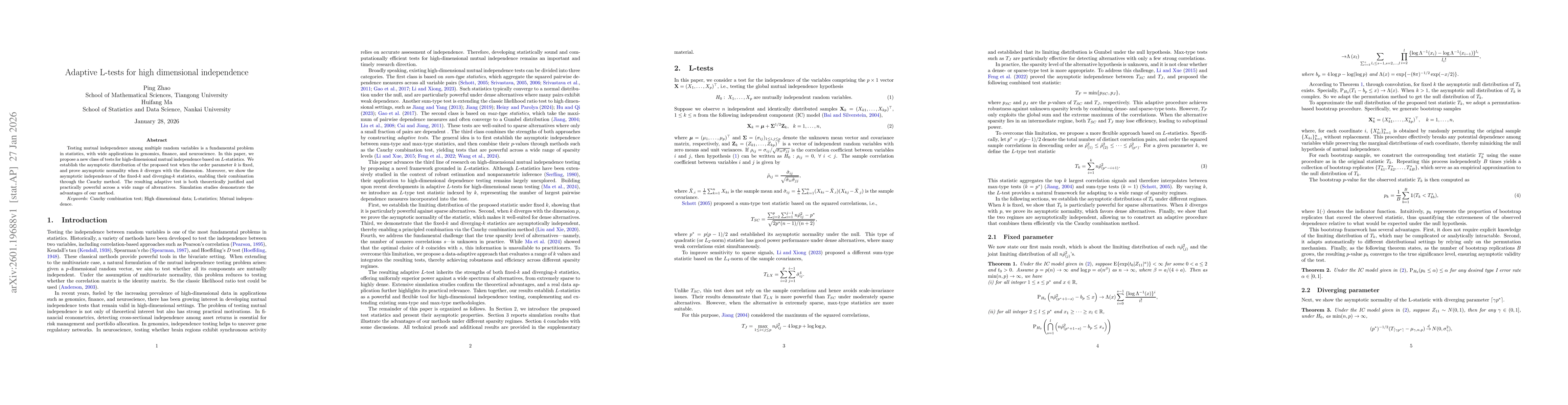 Thumbnail for Adaptive L-tests for high dimensional independence