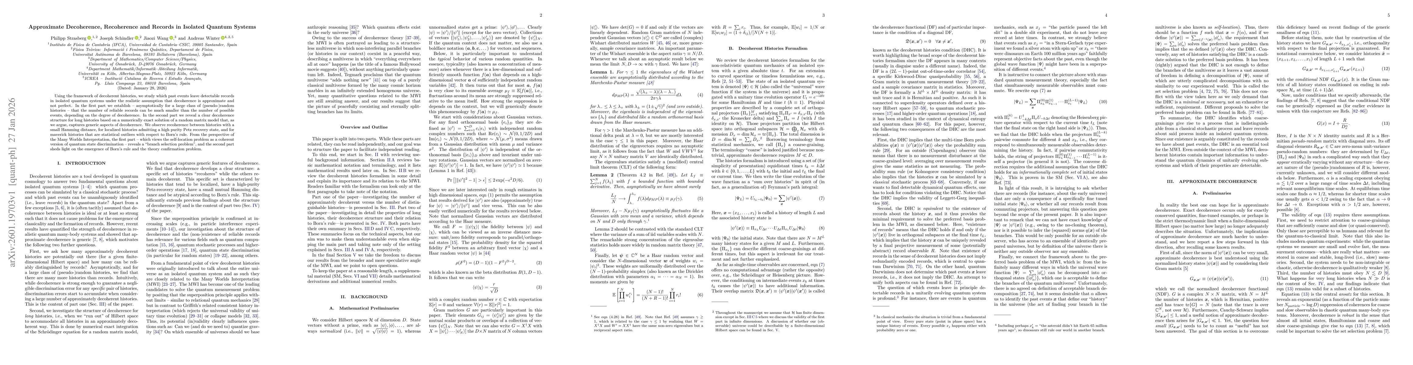 Thumbnail for Approximate Decoherence, Recoherence and Records in Isolated Quantum Systems