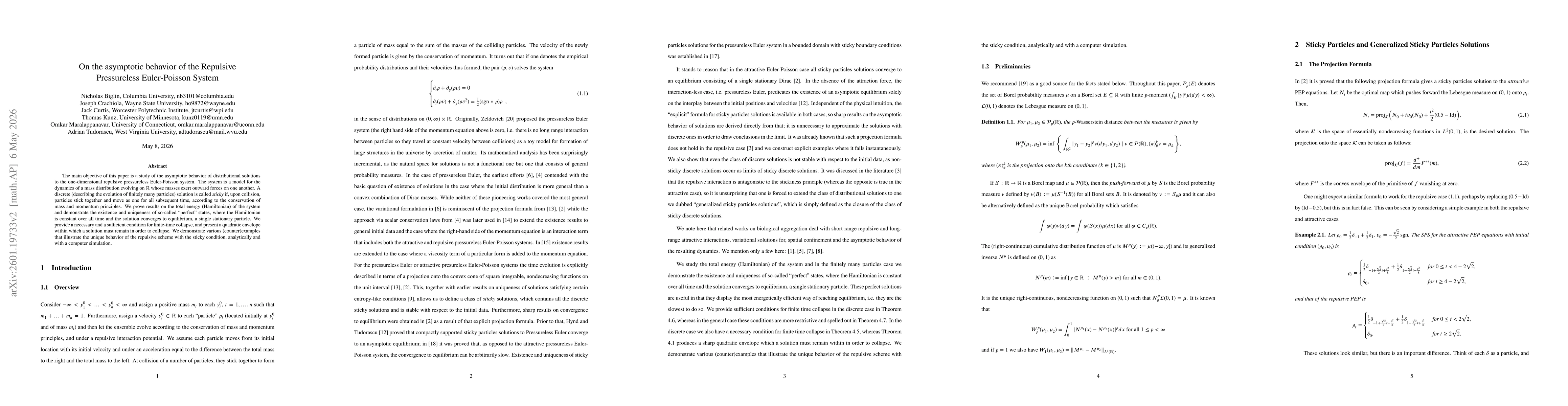 Thumbnail for On the asymptotic behavior of the Repulsive Pressureless Euler-Poisson System