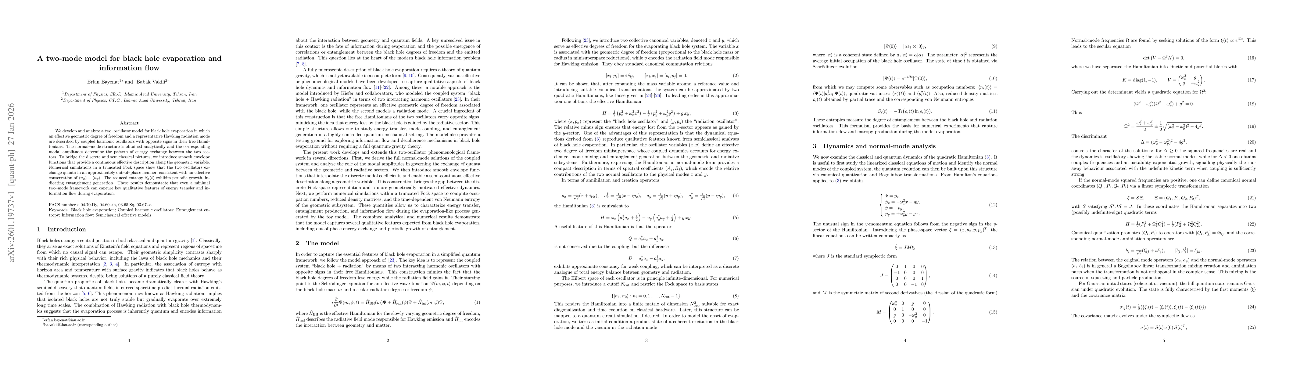 Thumbnail for A two-mode model for black hole evaporation and information flow