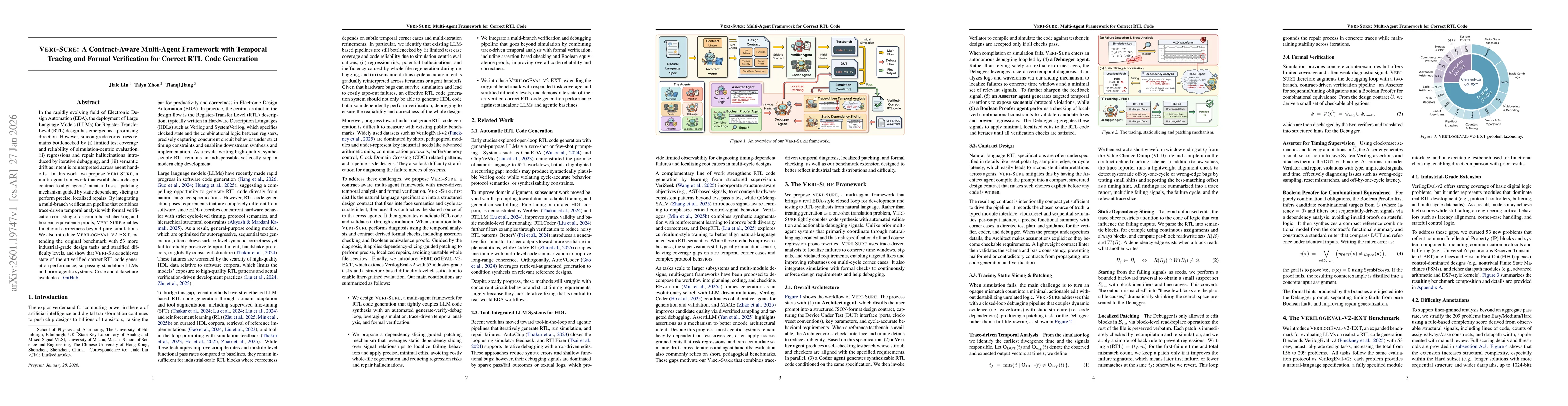 Thumbnail for Veri-Sure: A Contract-Aware Multi-Agent Framework with Temporal Tracing and Formal Verification for Correct RTL Code Generation