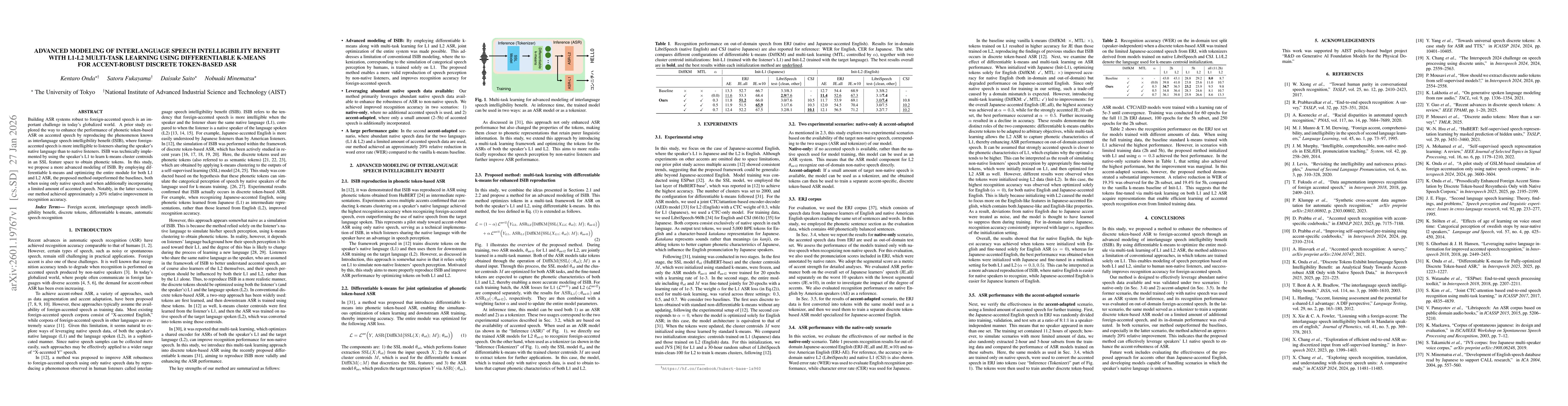 Thumbnail for Advanced Modeling of Interlanguage Speech Intelligibility Benefit with L1-L2 Multi-Task Learning Using Differentiable K-Means for Accent-Robust Discrete Token-Based ASR