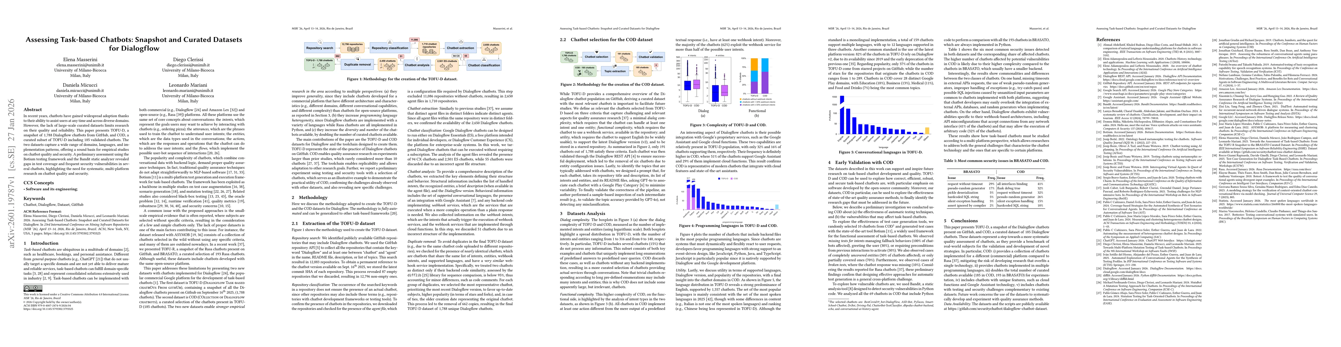 Thumbnail for Assessing Task-based Chatbots: Snapshot and Curated Datasets for Dialogflow
