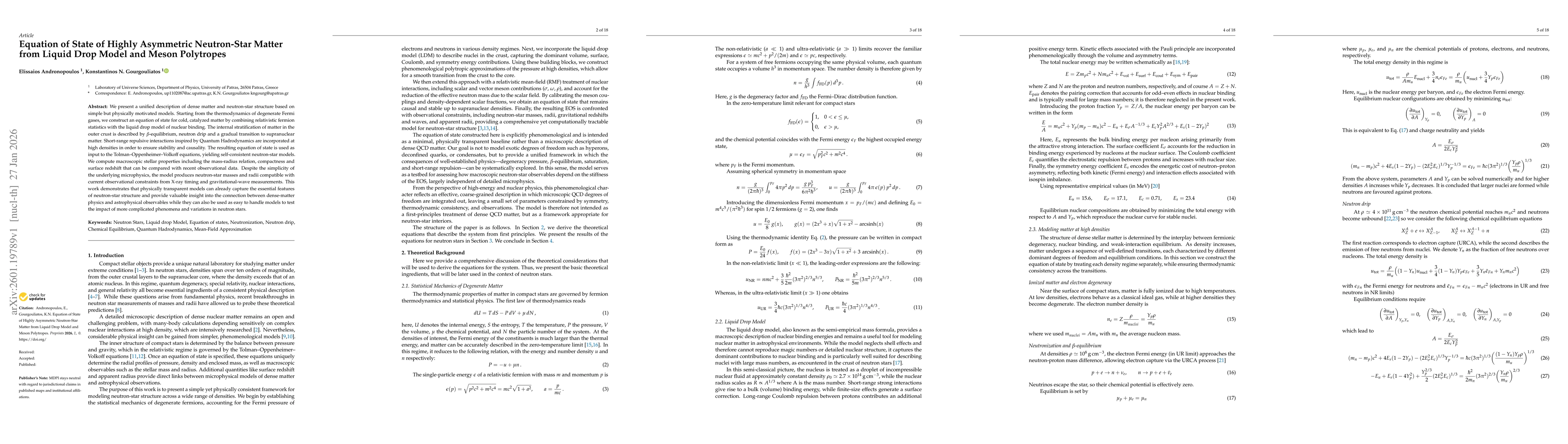 Thumbnail for Equation of State of Highly Asymmetric Neutron-Star Matter from Liquid Drop Model and Meson Polytropes
