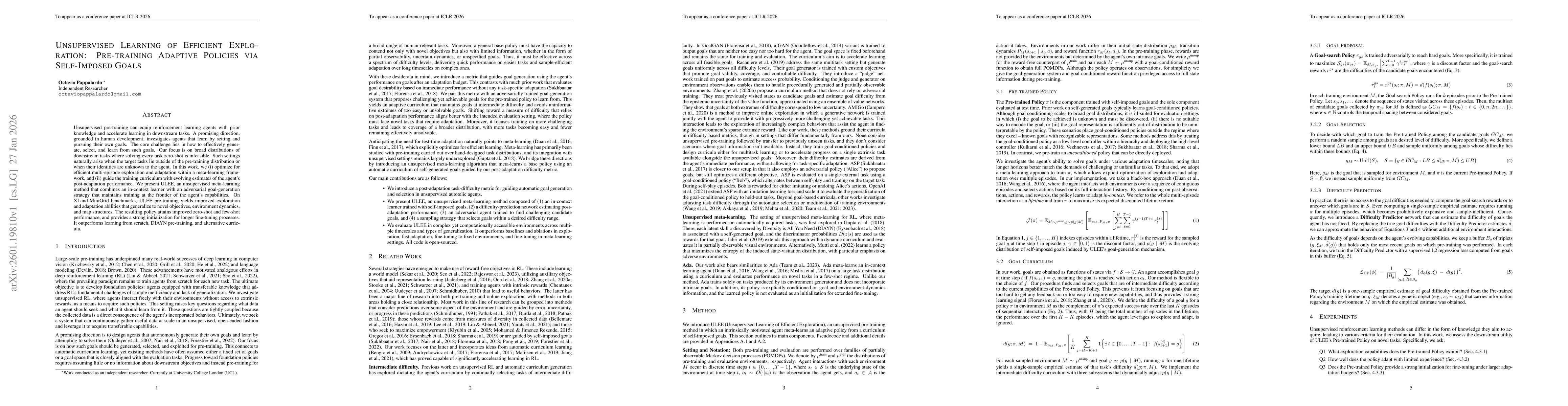 Thumbnail for Unsupervised Learning of Efficient Exploration: Pre-training Adaptive Policies via Self-Imposed Goals