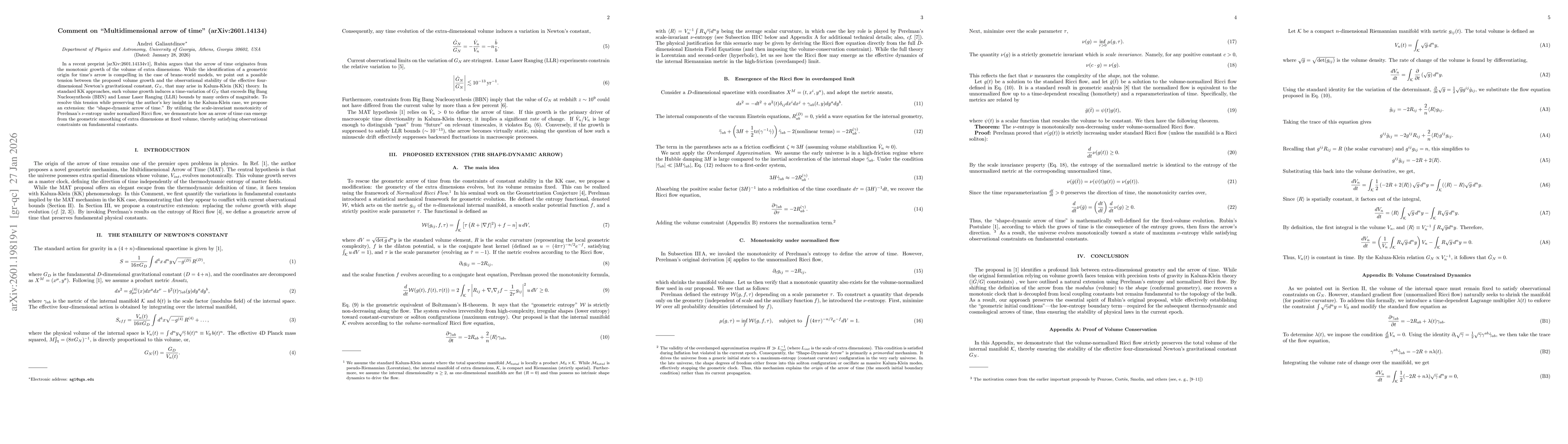 Thumbnail for Comment on "Multidimensional arrow of time" (arXiv:2601.14134)