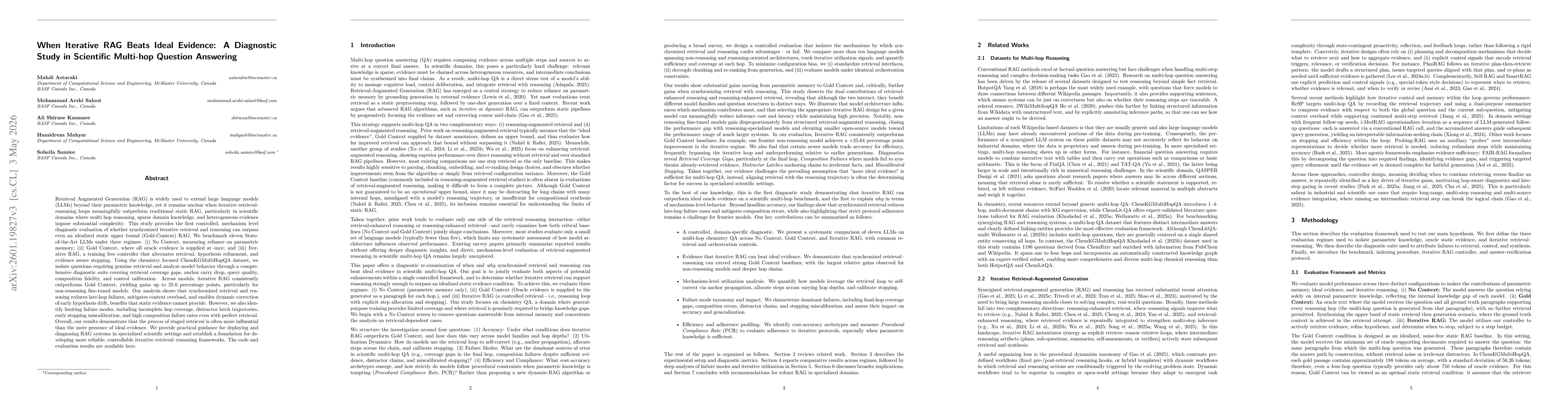 Thumbnail for When Iterative RAG Beats Ideal Evidence: A Diagnostic Study in Scientific Multi-hop Question Answering
