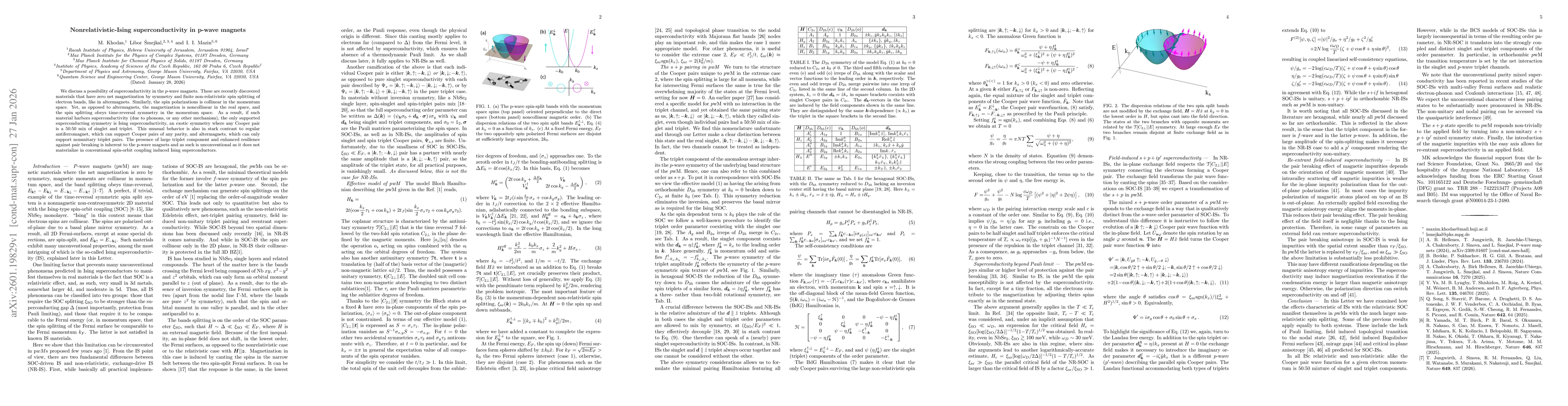 Thumbnail for Nonrelativistic-Ising superconductivity in p-wave magnets