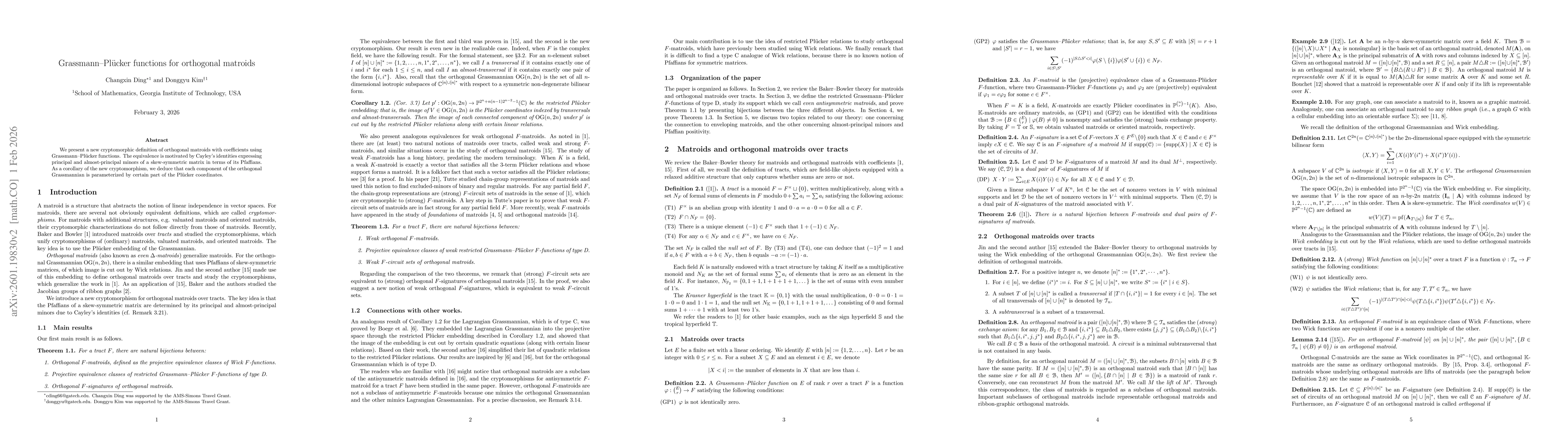 Thumbnail for Grassmann--Plücker functions for orthogonal matroids