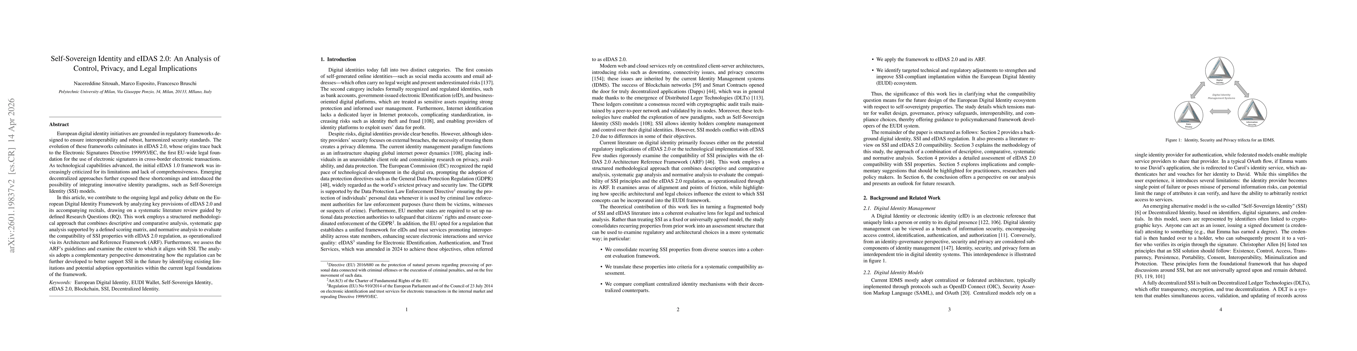 Thumbnail for Self-Sovereign Identity and eIDAS 2.0: An Analysis of Control, Privacy, and Legal Implications