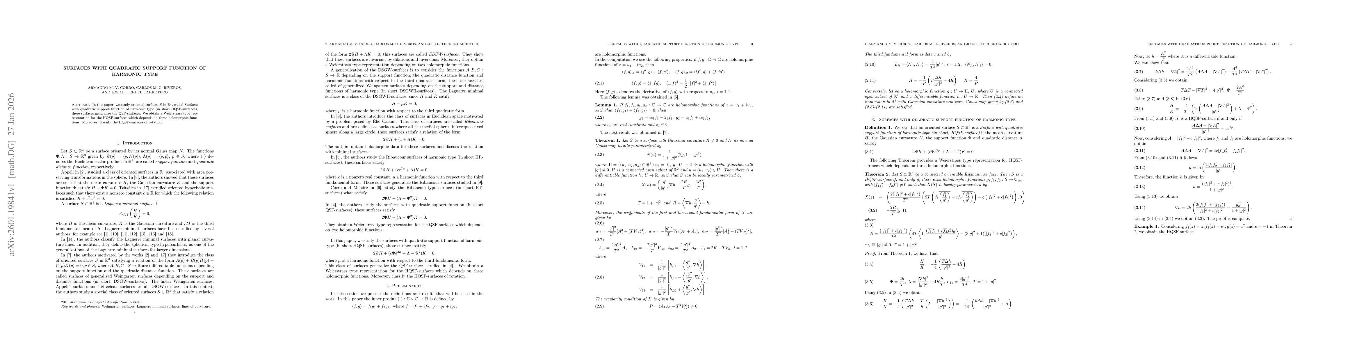 Thumbnail for Surfaces with quadratic support function of harmonic type