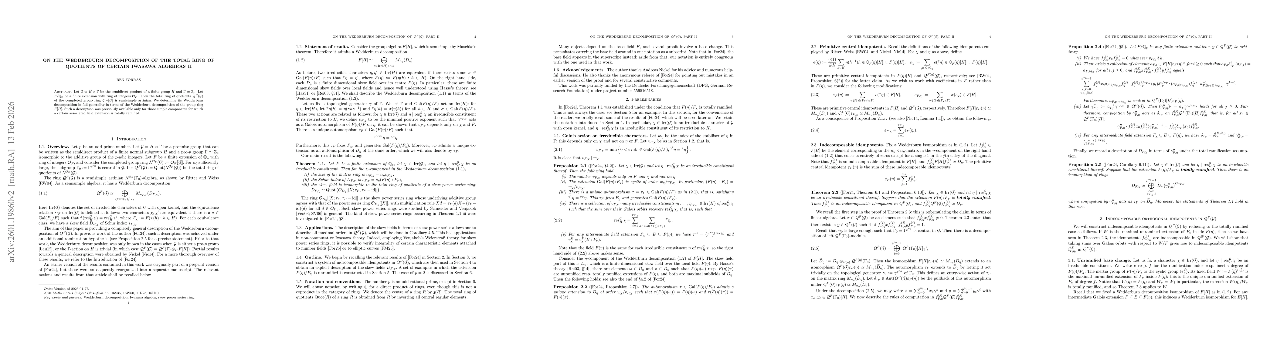 Thumbnail for On the Wedderburn decomposition of the total ring of quotients of certain Iwasawa algebras II