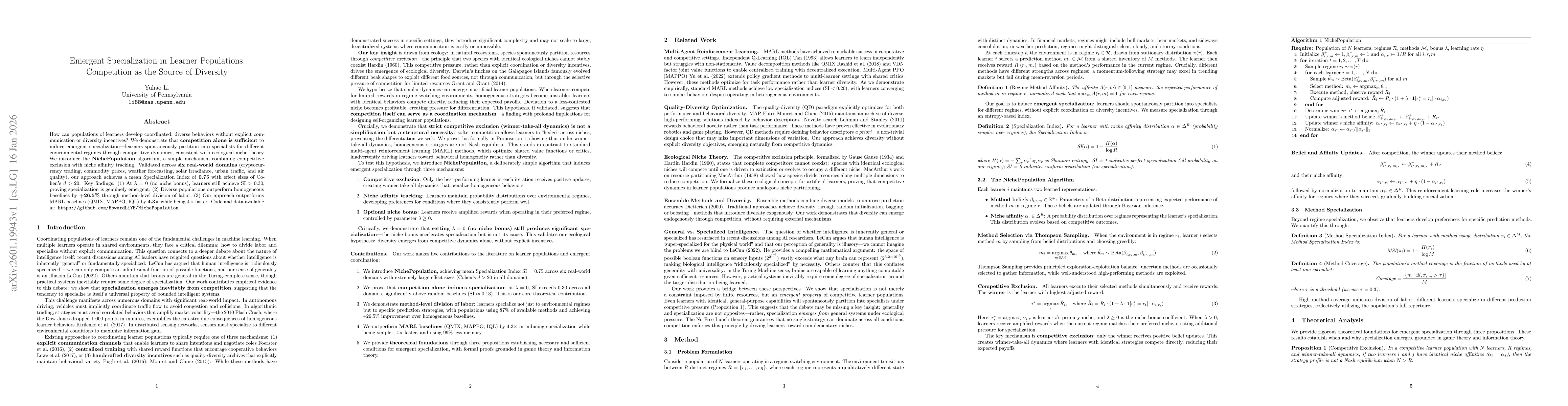 Thumbnail for Emergent Specialization in Learner Populations: Competition as the Source of Diversity