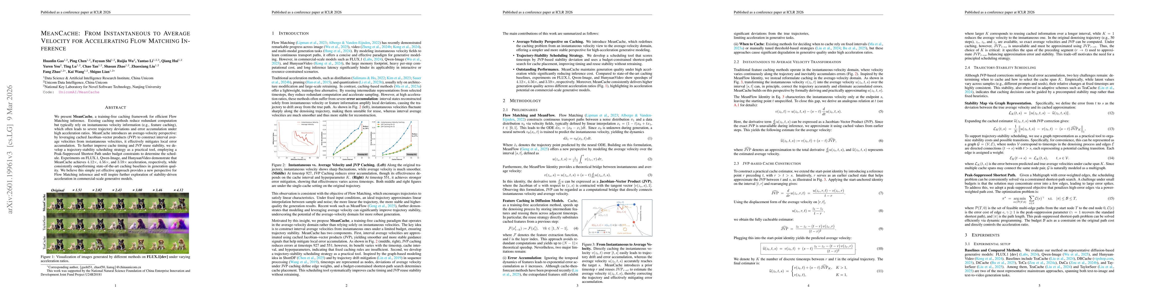 Thumbnail for MeanCache: From Instantaneous to Average Velocity for Accelerating Flow Matching Inference