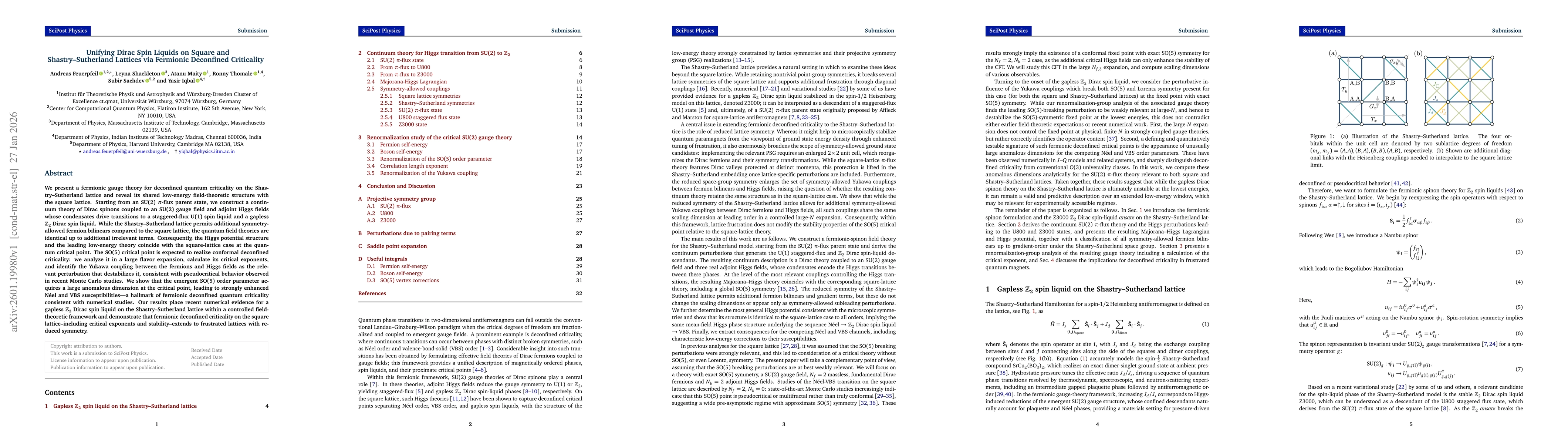 Thumbnail for Unifying Dirac Spin Liquids on Square and Shastry-Sutherland Lattices via Fermionic Deconfined Criticality