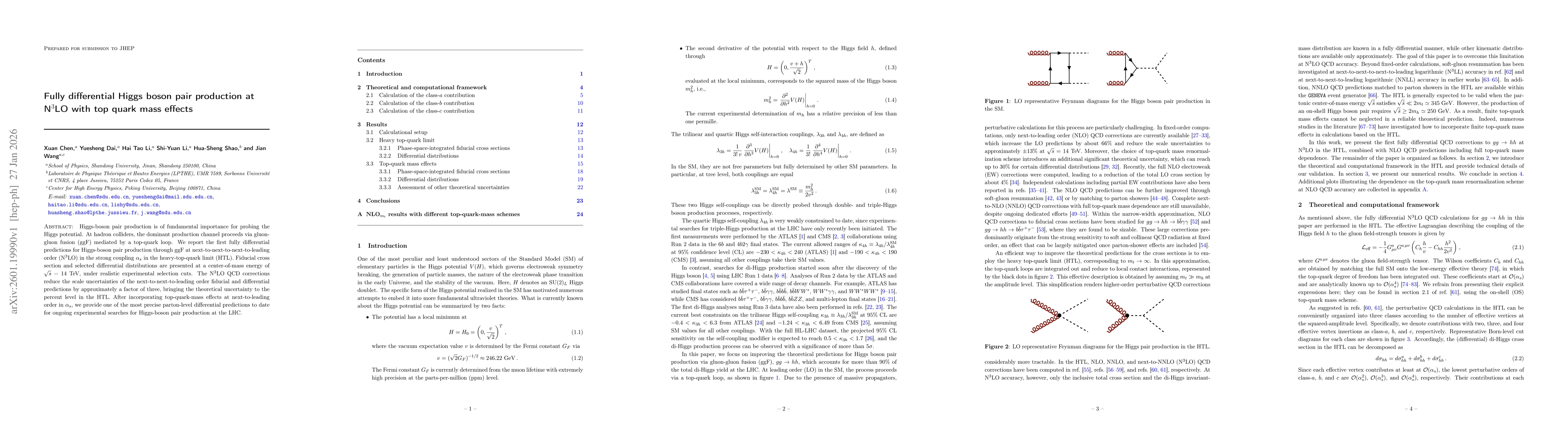 Thumbnail for Fully differential Higgs boson pair production at N$^3$LO with top quark mass effects