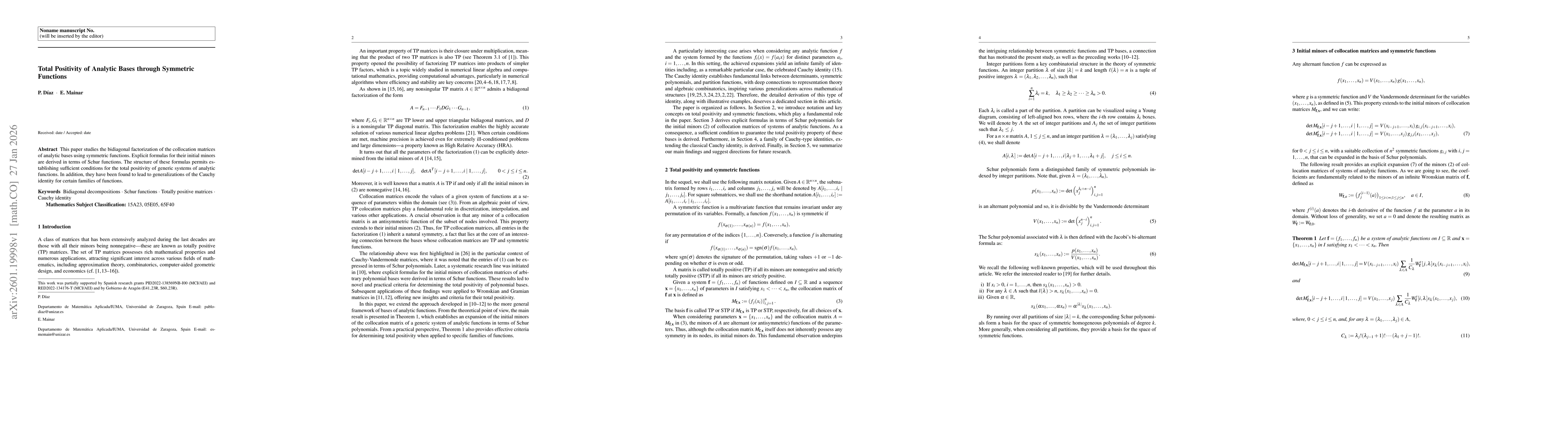 Thumbnail for Total Positivity of Analytic Bases through Symmetric Functions