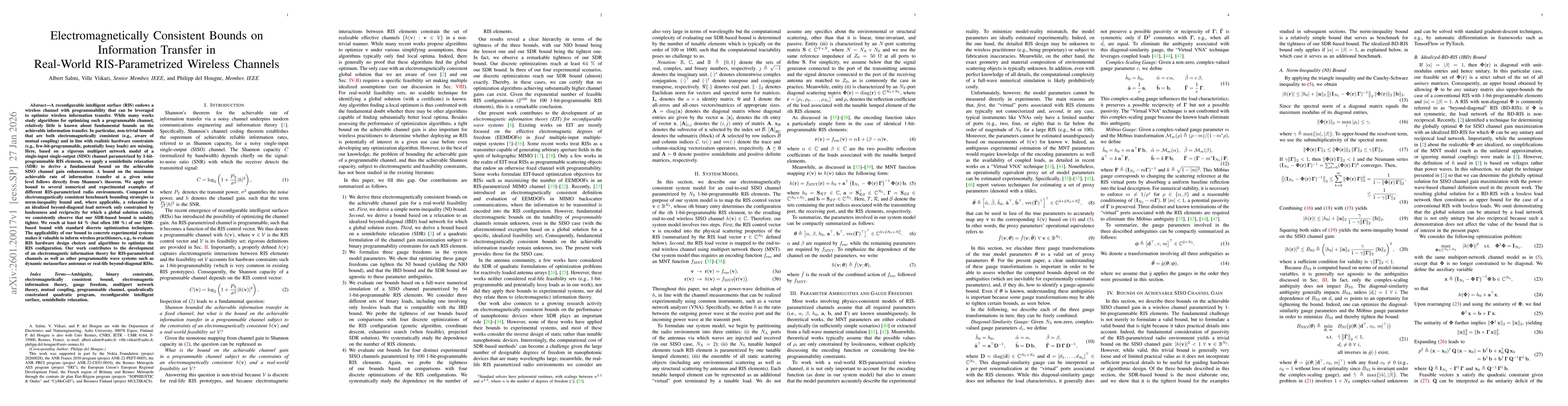 Thumbnail for Electromagnetically Consistent Bounds on Information Transfer in Real-World RIS-Parametrized Wireless Channels