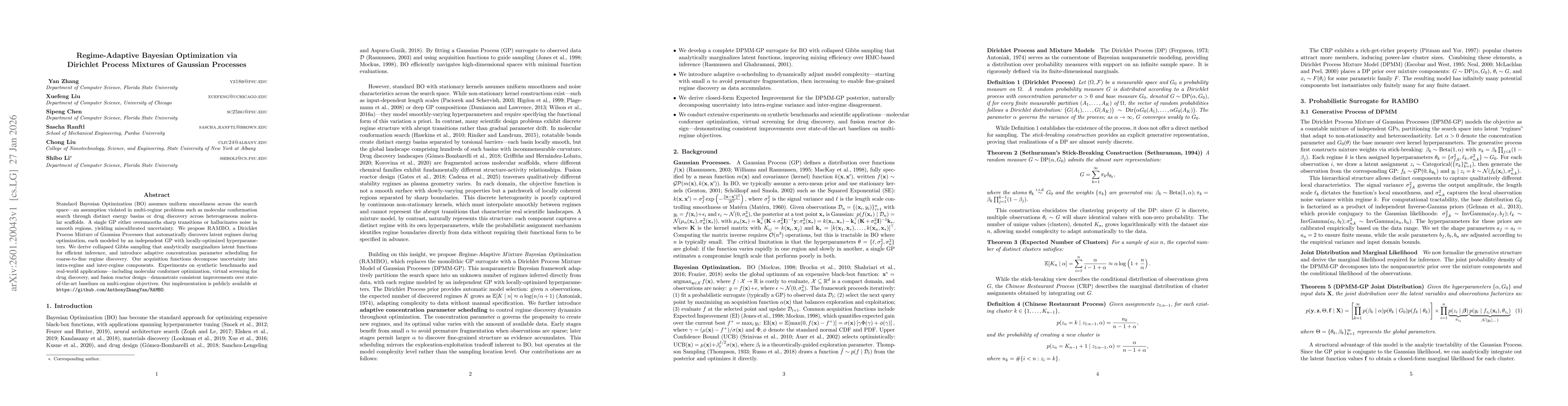 Thumbnail for Regime-Adaptive Bayesian Optimization via Dirichlet Process Mixtures of Gaussian Processes