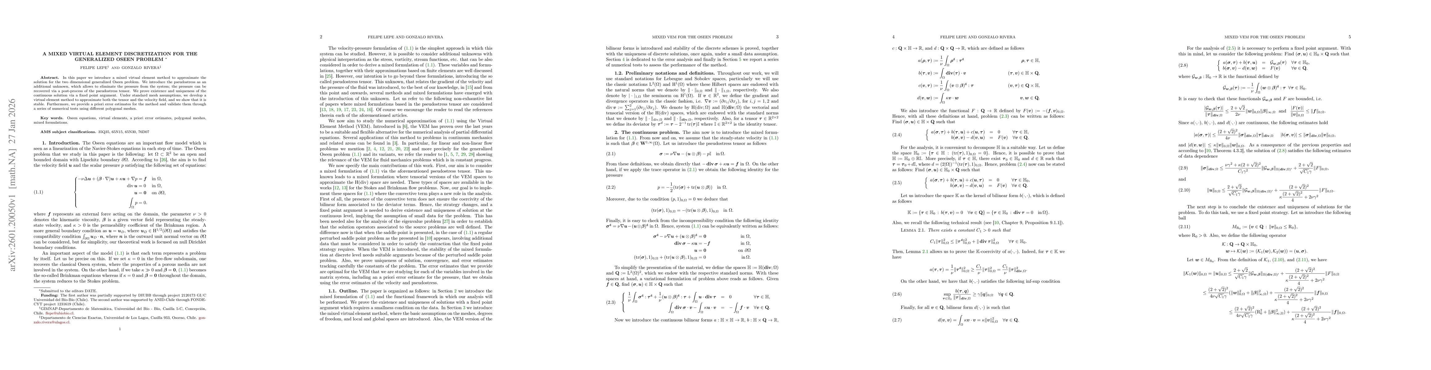 Thumbnail for A mixed virtual element discretization for the generalized Oseen problem