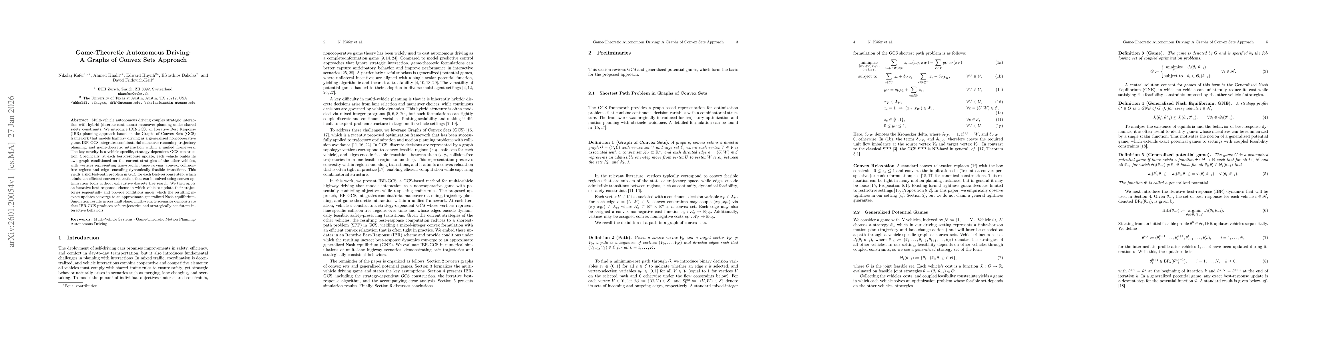 Thumbnail for Game-Theoretic Autonomous Driving: A Graphs of Convex Sets Approach