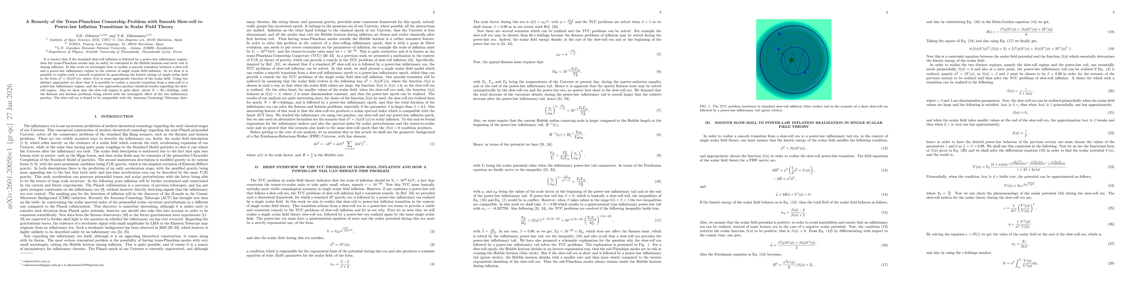 Thumbnail for A Remedy of the Trans-Planckian Censorship Problem with Smooth Slow-roll to Power-law Inflation Transitions in Scalar Field Theory