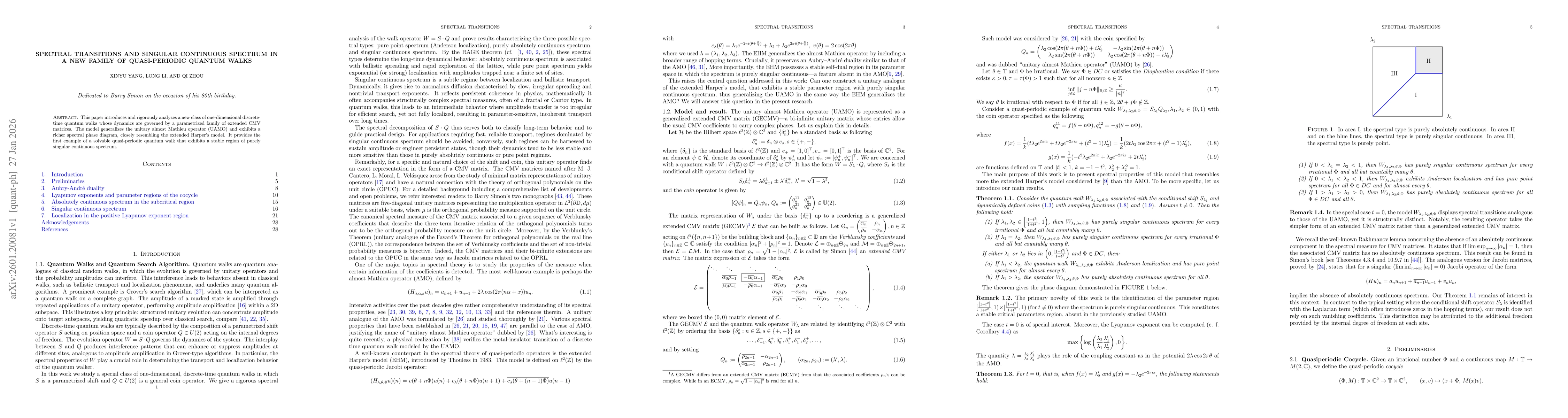 Thumbnail for Spectral Transitions and Singular Continuous Spectrum in A New Family of Quasi-periodic Quantum Walks