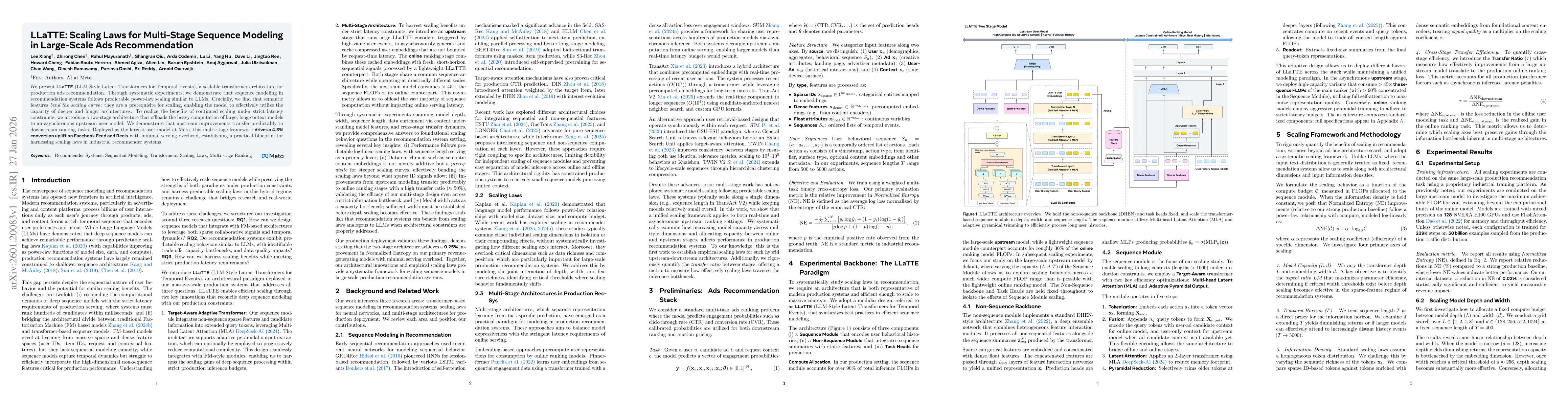 Thumbnail for LLaTTE: Scaling Laws for Multi-Stage Sequence Modeling in Large-Scale Ads Recommendation