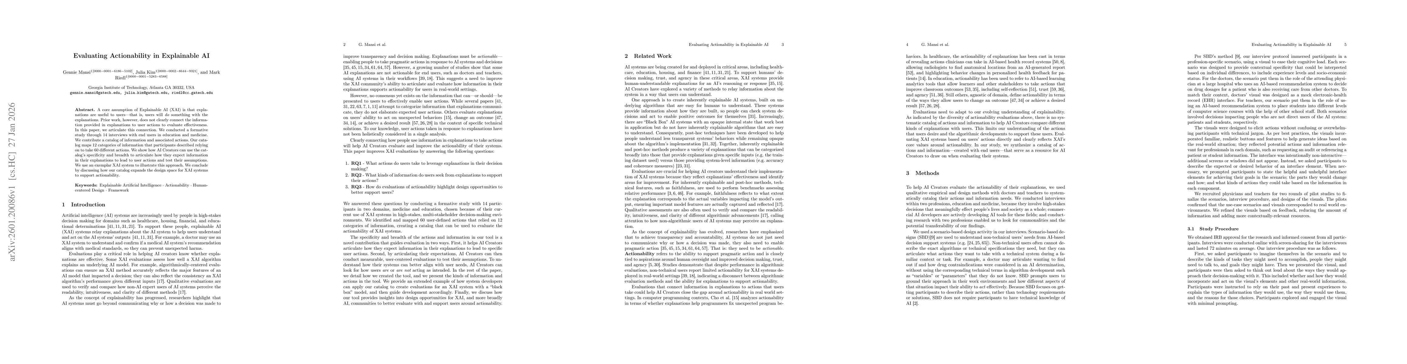 Thumbnail for Evaluating Actionability in Explainable AI