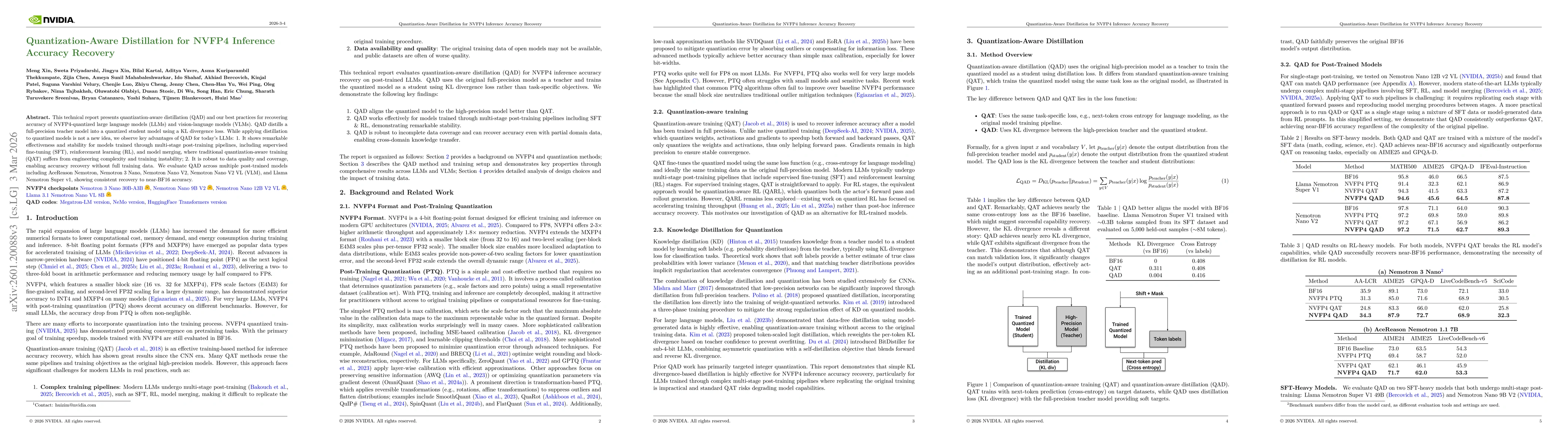 Thumbnail for Quantization-Aware Distillation for NVFP4 Inference Accuracy Recovery