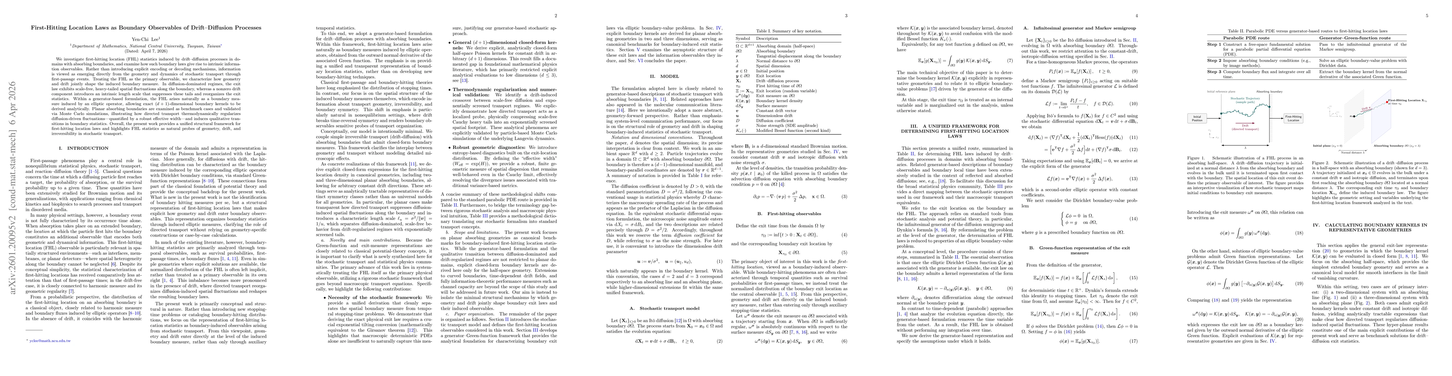 Thumbnail for First-Hitting Location Laws as Boundary Observables of Drift--Diffusion Processes