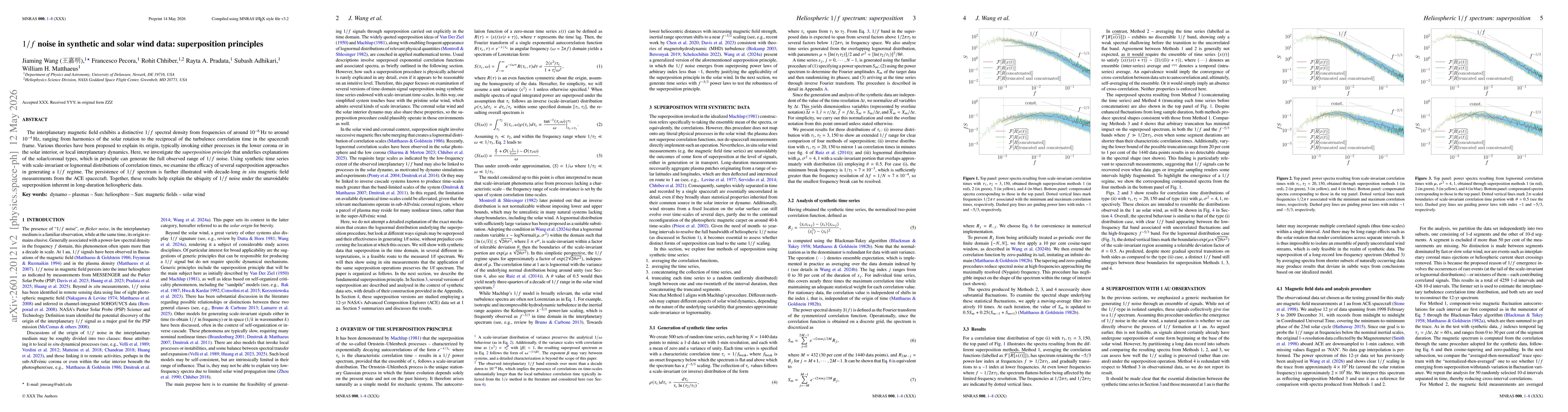 Thumbnail for $1/f$ Noise in Synthetic and Solar Wind Data: Superposition Principles