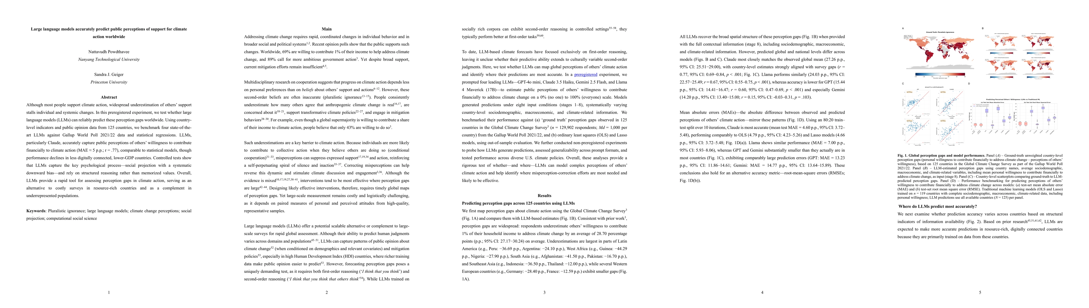 Thumbnail for Large language models accurately predict public perceptions of support for climate action worldwide