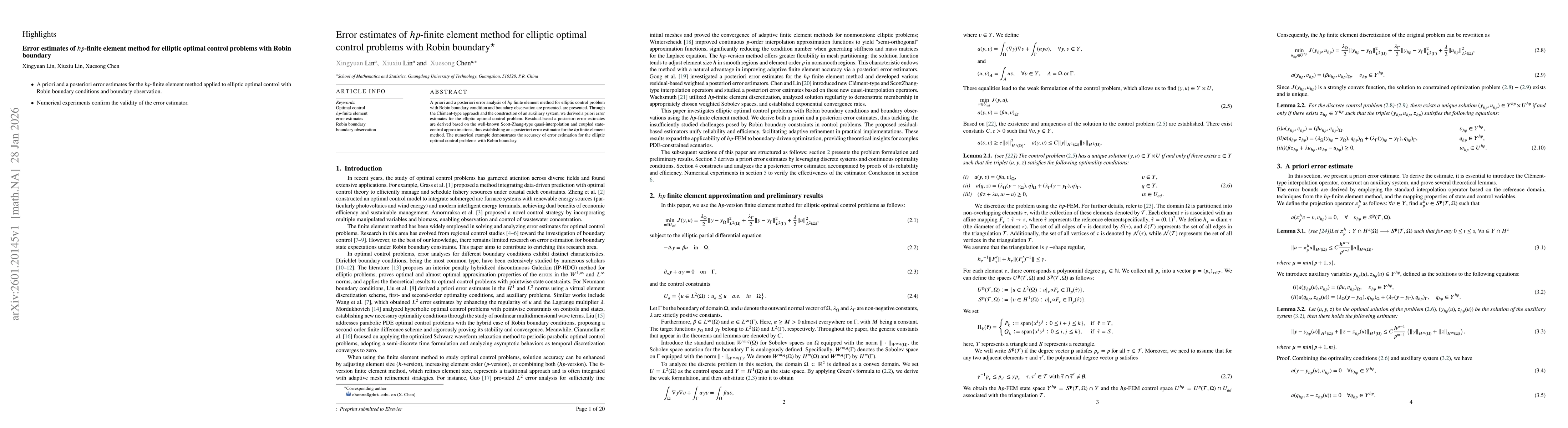 Thumbnail for Error estimates of $hp$-finite element method for elliptic optimal control problems with robin boundary