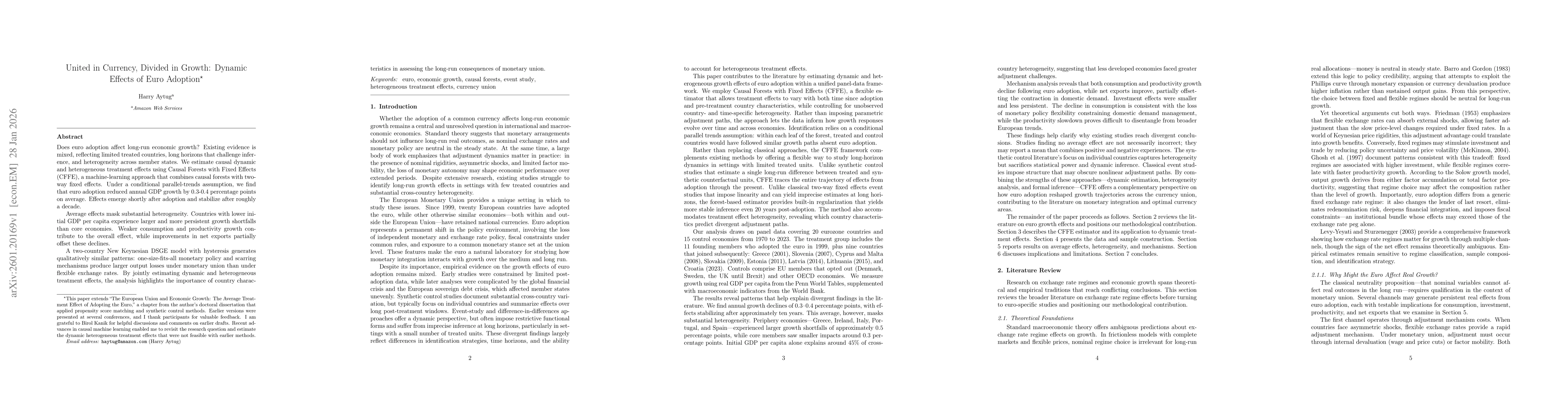 Thumbnail for United in Currency, Divided in Growth: Dynamic Effects of Euro Adoption