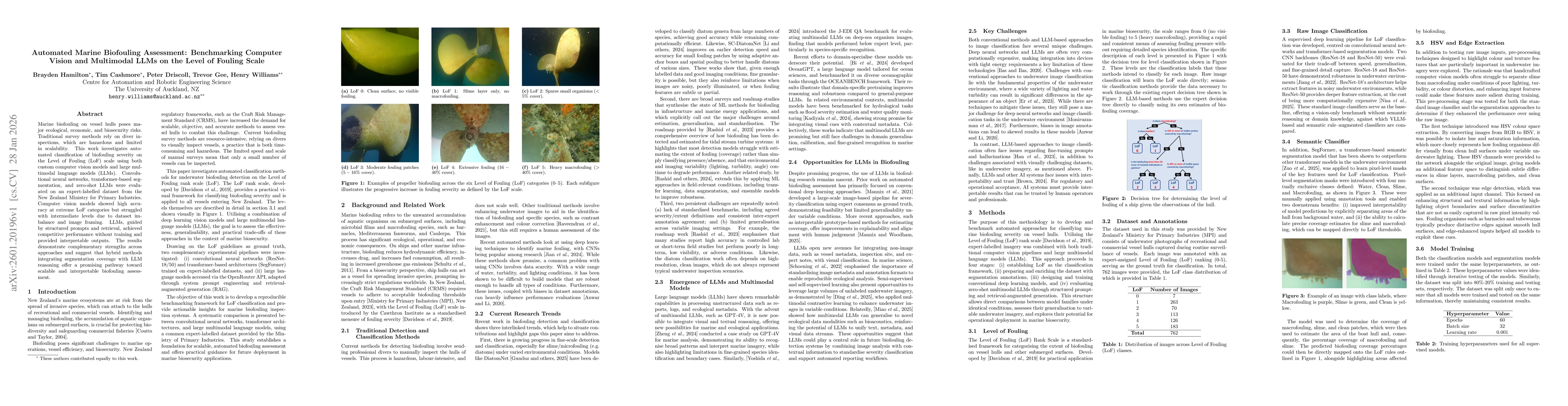 Thumbnail for Automated Marine Biofouling Assessment: Benchmarking Computer Vision and Multimodal LLMs on the Level of Fouling Scale