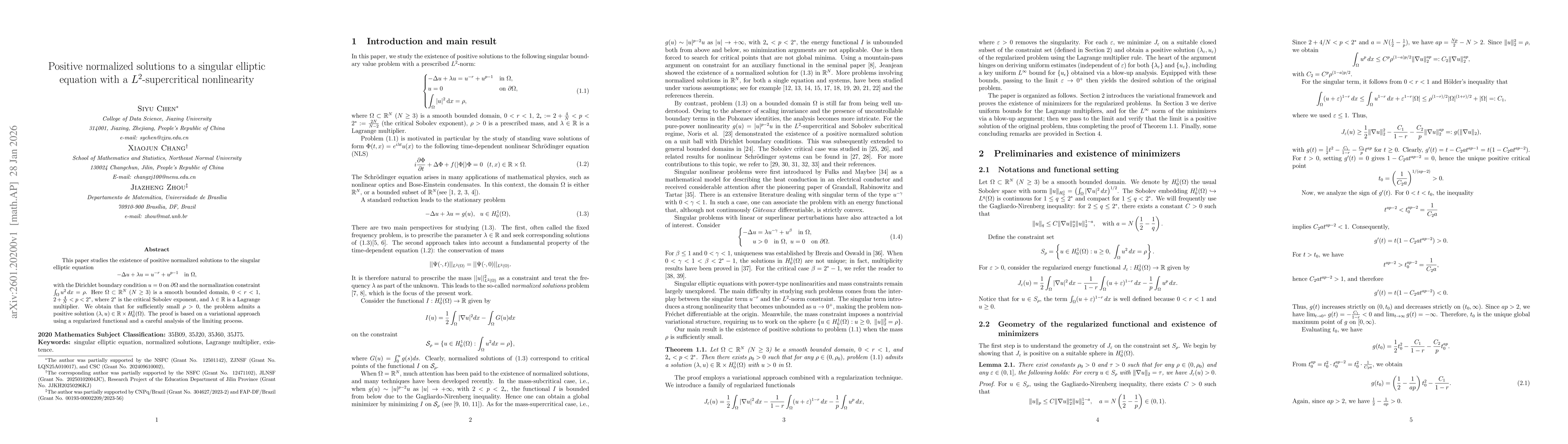 Thumbnail for Positive normalized solutions to a singular elliptic equation with a $L^2$-supercritical nonlinearity