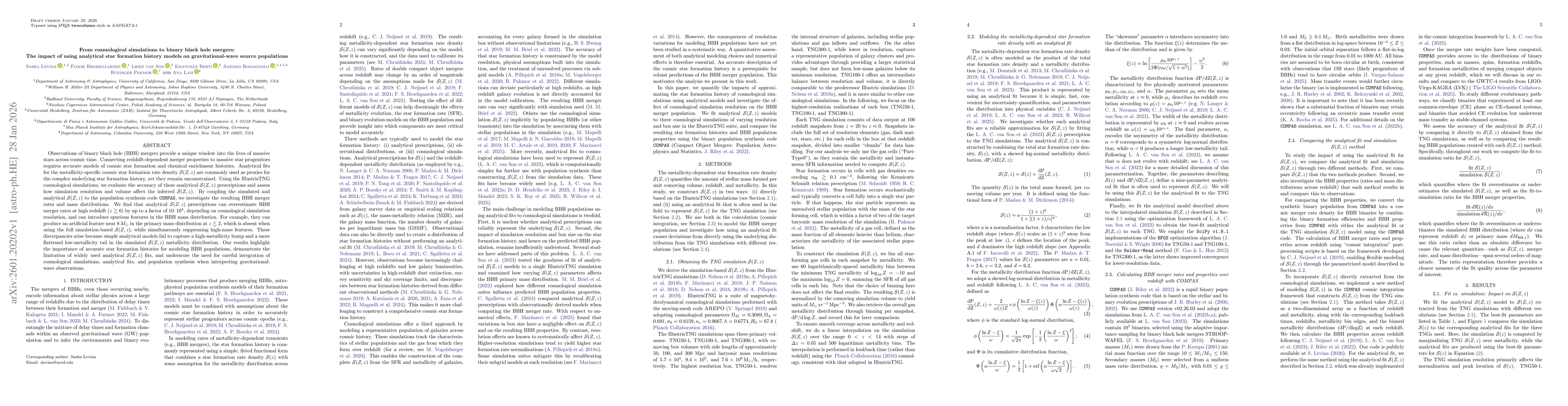 Thumbnail for From cosmological simulations to binary black hole mergers: The impact of using analytical star formation history models on gravitational-wave source populations