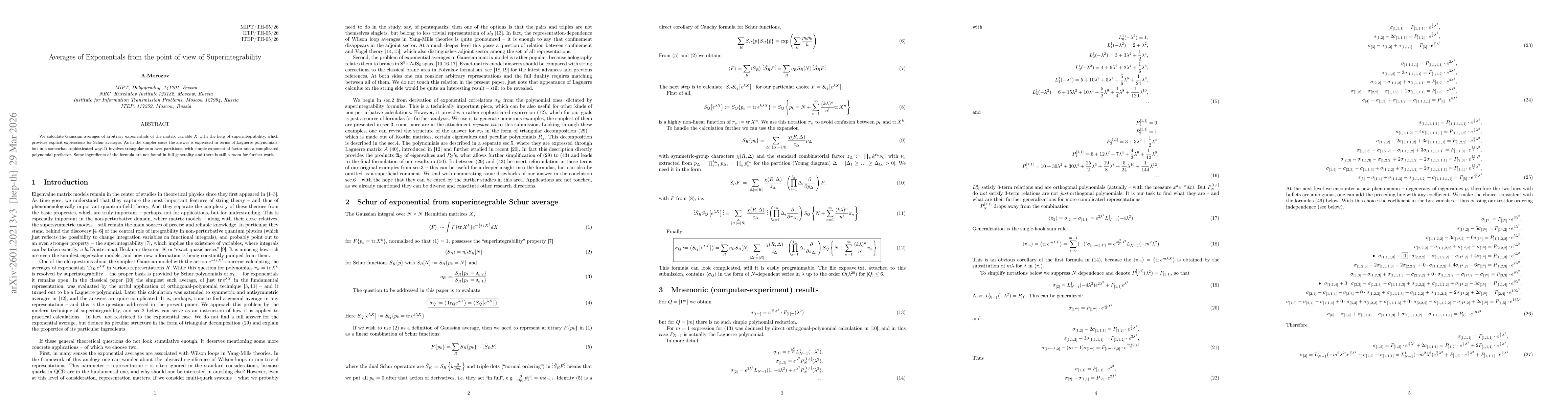 Thumbnail for Averages of Exponentials from the point of view of Superintegrability