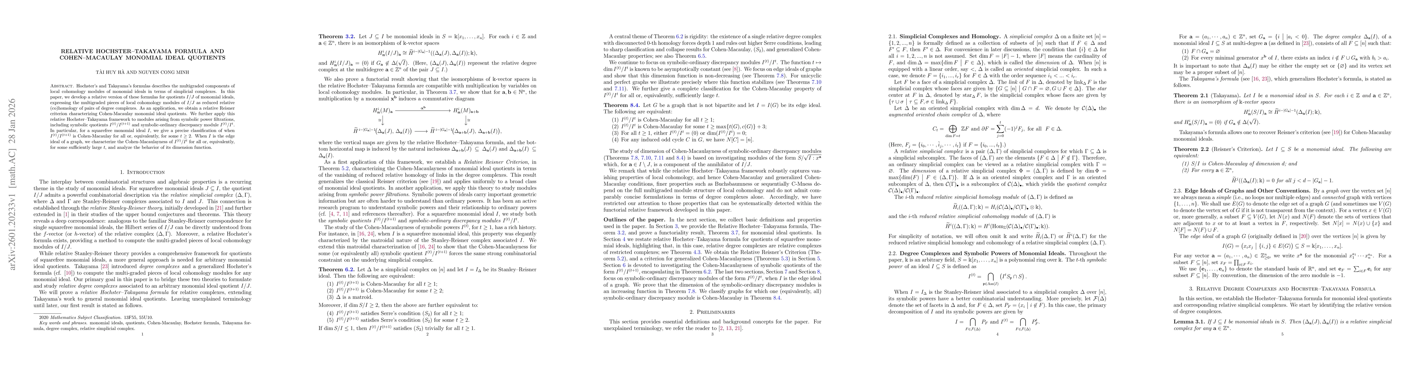 Thumbnail for Relative Hochster--Takayama formula and Cohen--Macaulay monomial ideal quotients