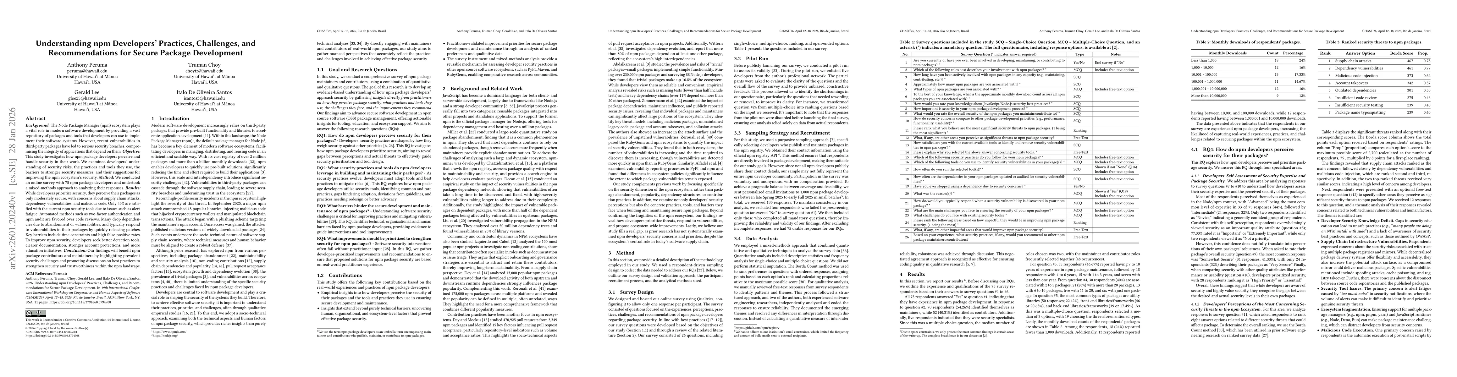 Thumbnail for Understanding npm Developers' Practices, Challenges, and Recommendations for Secure Package Development