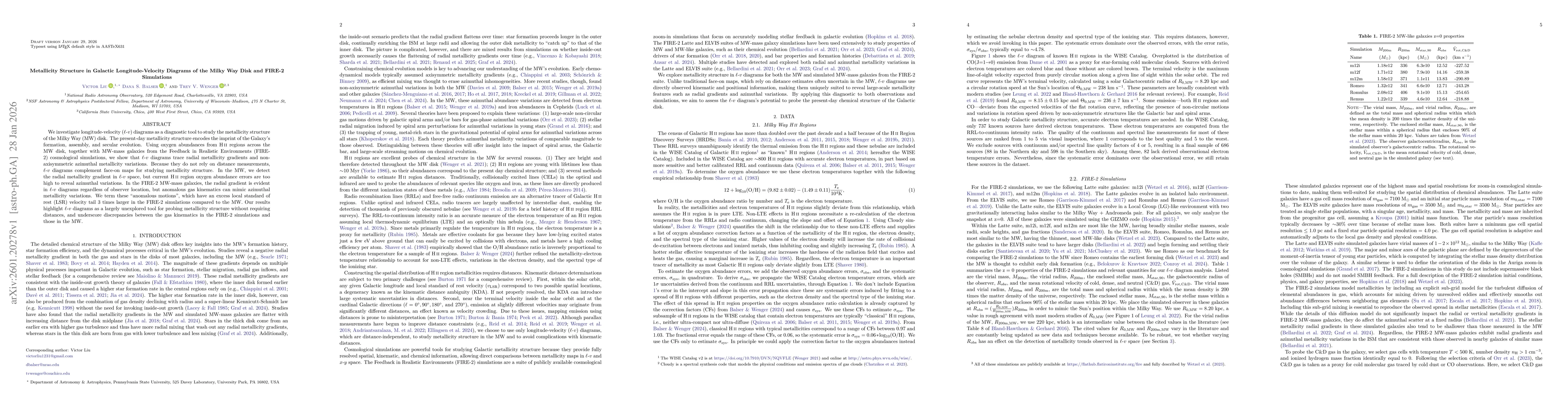Thumbnail for Metallicity Structure in Galactic Longitude-Velocity Diagrams of the Milky Way Disk and FIRE-2 Simulations